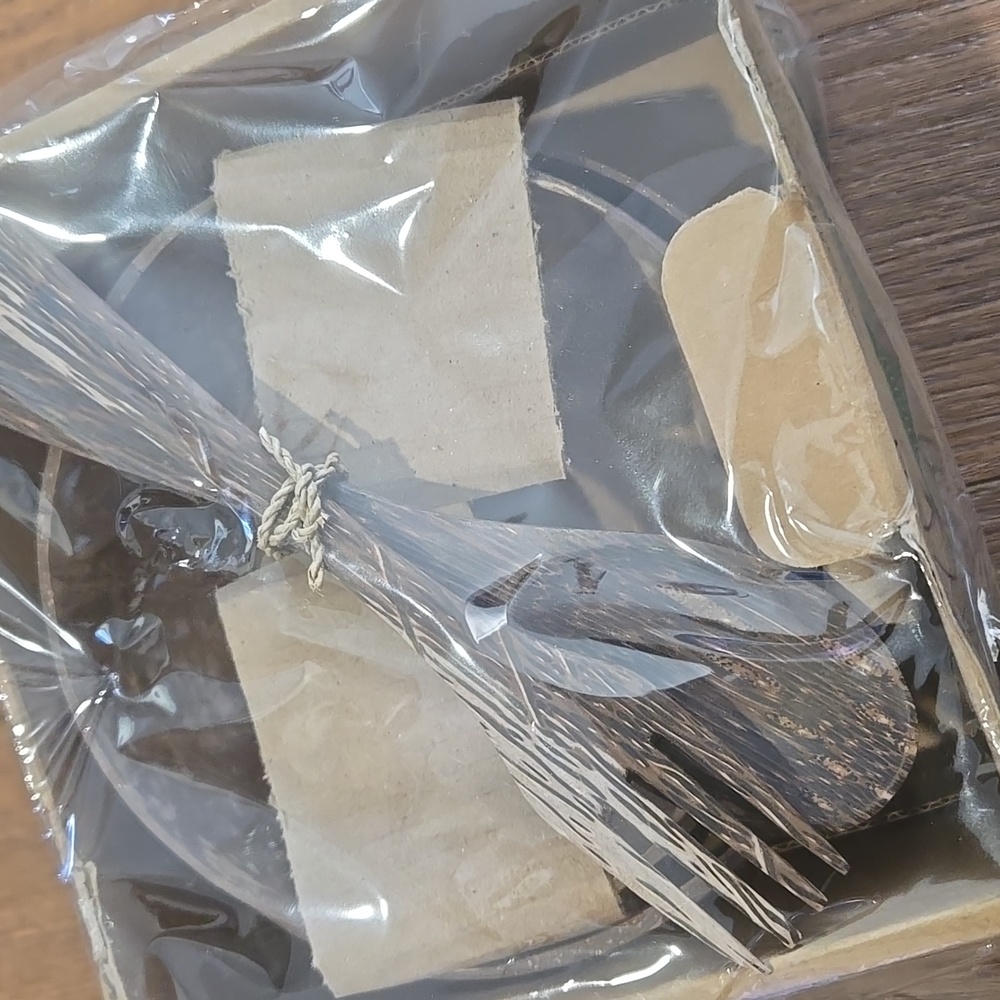 NIB BAMBAW COCONUT BOWLS WITH WOODEN FORK AND SPOON.   #7429